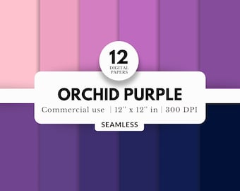 12 Orchid Purple Digital Papers Bundle, Seamless, 12x12, Purple Solid Colors, Basic, Shades of Purple, Pink and Blue, Simple Plain Sheets