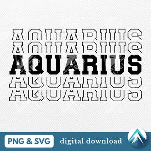 Téléchargement numérique Verseau, fichier PNG et SVG, fond Transparent, polices empilées College Varsity, signe du zodiaque, horoscope, pour les sweat-shirts