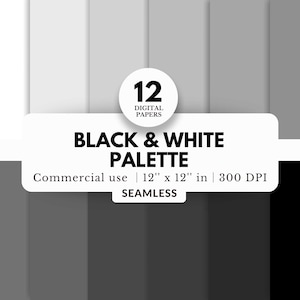 May include: A set of 12 digital papers in a black and white palette. The papers are 12 inches by 12 inches and 300 DPI. They are seamless and for commercial use.
