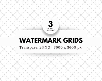 May include: A digital graphic with a white background featuring a repeating pattern of gray cross-shaped lines. The image includes the text "WATERMARK GRIDS" and "Transparent PNG | 3600 x 3600 px". A white circle displays the number "3" and the words "DIGITAL PAPERS".
