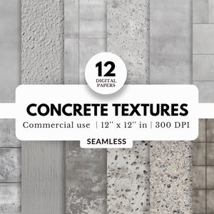 12 carte digitali con texture concreta, modello senza soluzione di continuità, 12x12, file JPG per il download, per pareti, pavimenti, terreno, involucri per bicchieri, carta da parati