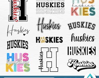 18 Huskies Bundle Digital Download, Svg Png Dxf Eps Files, 18 Designs, Transparent Background, Clip Art Variety Pack, School Sports Team