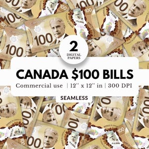 Banconote da 100 dollari canadesi, carte digitali, modelli senza soluzione di continuità, download JPG, denaro contante, mucchio di soldi, per carta da regalo, sublimazione, stampe