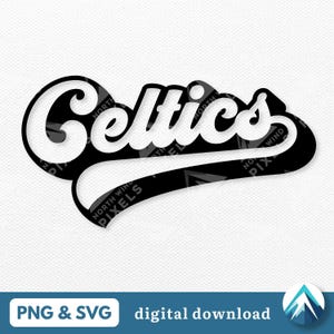 スポーティなセルティックスのデジタルダウンロード、PNGとSVG、透明、影付きレトロ野球スタイル、学校のスポーツチーム向け、マスコットデカール