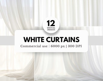 12 White Curtains Digital Backdrops for Photographers, JPG Files, Backlit Windows With Floor, Composite Photography, For Studio Portraits