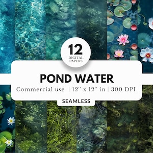 12 Teich Wasser Digitale Papiere, nahtlose Texturen, 12x12, JPG Dateien Download, realistisch, für Tumbler Wrap, Sublimation, Drucke, Vorlage, Karten