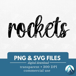 May include: Black and white digital download of the word "rockets" in a handwritten font. PNG and SVG files, transparent, 300 DPI, commercial use.