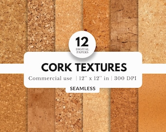 May include: Twelve seamless digital papers featuring various textures of cork. Each paper is 12 inches by 12 inches and 300 DPI.  Commercial use is allowed.