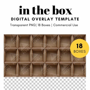 18 Plantilla digital de caja de cartón vacía, PNG, cuadrícula de 6 por 3, fondo transparente, fotografía en la caja para fotos escolares, grupos de estudiantes