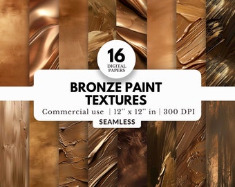 16 Bronze Paint Textures Digital Papers, Seamless Patterns, 12x12, JPG Download, Copper and Brass Tone, Luxury Backdrop, Shiny Metallic Foil
