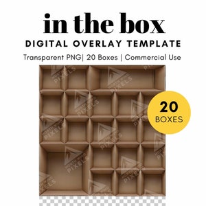 20 plantillas digitales de cajas de cartón vacías, PNG, cuadrícula, fondo transparente, fotografía en la caja para aulas escolares, estudiantes, profesores