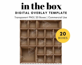 20 Empty Cardboard Box Digital Template, PNG, Grid, Transparent Background, In the Box Photography for School Classroom, Students, Teachers