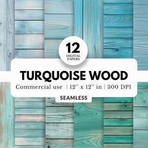 12 papeles digitales de grano de madera turquesa, textura sin costuras, 12x12, panel de madera rústico occidental, vertical y horizontal, para patrón de sublimación