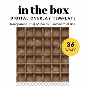 Plantilla digital de 36 cajas de cartón vacías, PNG, cuadrícula de 6 x 6, fondo transparente, fotografía en la caja para fotos escolares, grupos de estudiantes