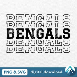 Téléchargement numérique Bengals, fichiers PNG et SVG, fond Transparent, police universitaire avec fondu, pour les chemises de l'équipe sportive, mascotte de chat