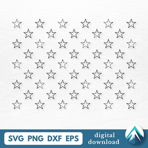 50 stjärnor digital nedladdning, Svg Png Dxf Eps-filer, konturerat och fyllt mönster, transparent clipart, amerikanska flaggstjärnor, USA