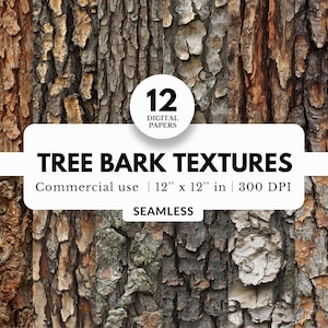 12 carte digitali con texture di corteccia di albero, modello senza soluzione di continuità, 12x12, download JPG, sfondo realistico di vecchi alberi, stampe macro naturali, artigianato