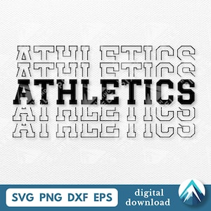 Download digital de atletismo, PNG Svg Dxf Eps, fundo transparente, fonte universitária com fade out, para o departamento de esportes e atletismo