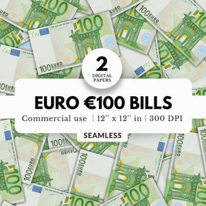Banconote da 100 euro, carte digitali, modelli senza soluzione di continuità, 2 file, download JPG, denaro verde, banconote realistiche, per sublimazione, fogli, stampe