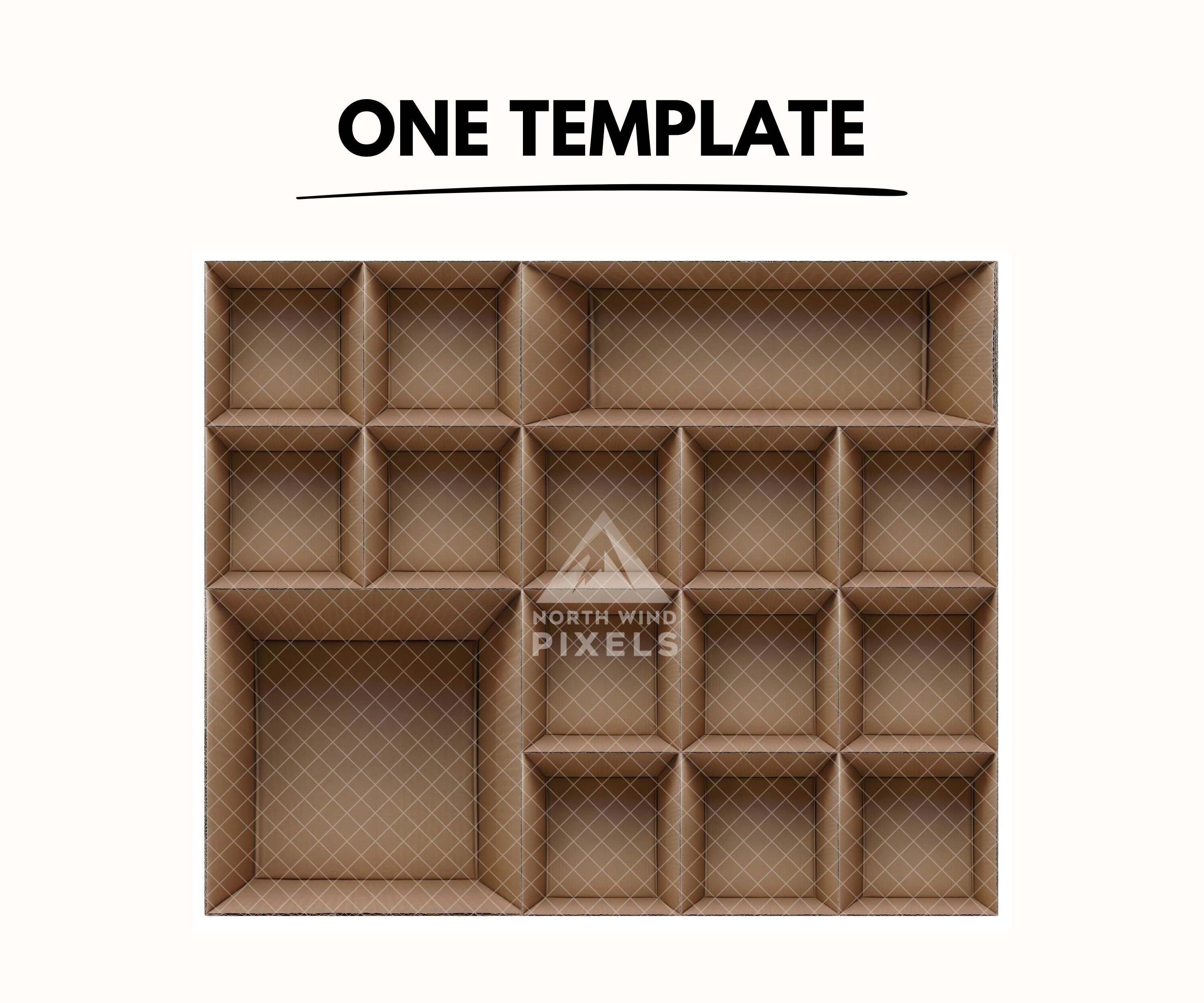 15 Empty Cardboard Box Digital Template PNG Grid Transparent