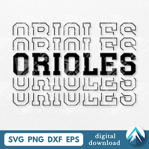 Download digitale degli Orioles, PNG SVG DXF EPS, sfondo trasparente, font College Varsity con dissolvenza, per la squadra sportiva scolastica dei bambini