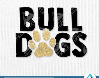 Bulldogs with Paw Print Digital Download, Svg Png Dxf Eps Files, Transparent Clipart with Layers, Big Bold Letters, Digital Artwork