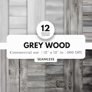 Paquete de papel digital de madera gris de 12, patrón sin costuras, 12x12, textura de grano de madera antigua, madera a la deriva, fotos de stock, fondos en blanco realistas