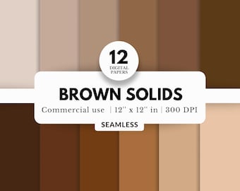 12 Brown Solids Digital Papers Bundle, Seamless, 12x12 JPG Download, Light and Dark Shades of Brown, Base Paper for Journals and Planners