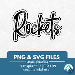 ロケッツ デジタル ダウンロード、PNG および SVG ファイル、透明な背景、グラフィティ アウトライン フォント、スポーツ チーム スウェットシャツ、学校のマスコット用