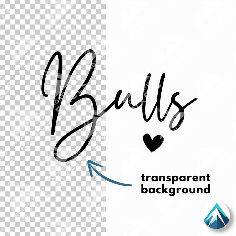 Bull Calligraphy Bulls Digital Download, PNG and SVG File, Small Heart, Clip Art With ...