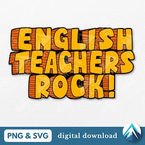 Descarga digital de English Teachers Rock, archivos PNG y SVG, fuente de la Edad de Piedra, estilo cavernícola, camiseta para niños, maestros de escuela, calcomanías, pegatinas