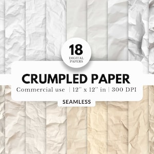 18 zerknitterte Papier Textur Bundle, nahtlose digitales Papier, 12x12, JPG Download, Kunst Seiten, knitterig zerknittert und gefaltet