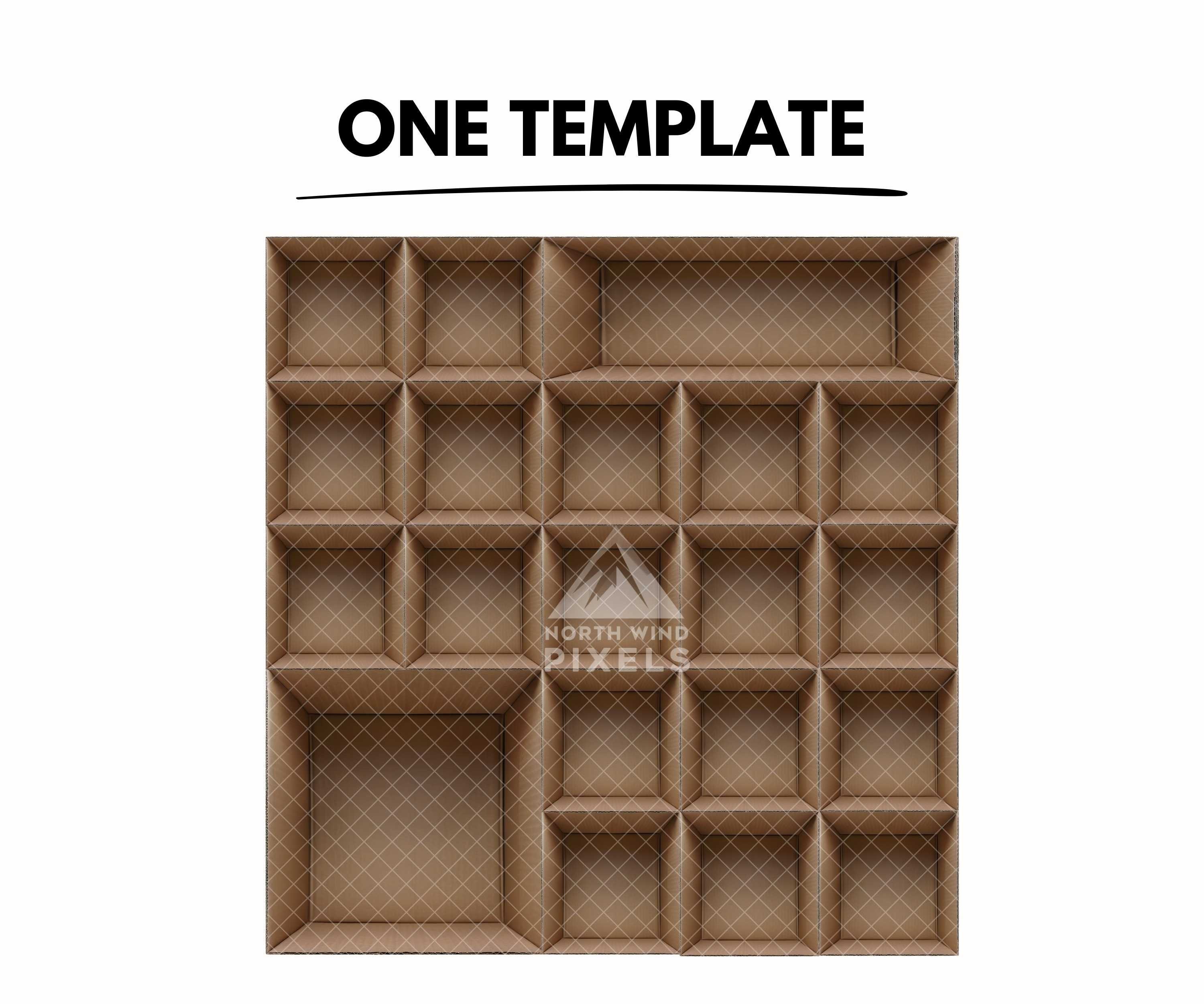20 Empty Cardboard Box Digital Template, PNG, Grid, Transparent ...
