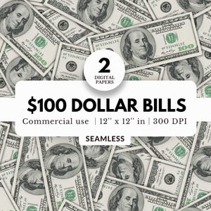 Banconote da 100 dollari, carta digitale, modello senza soluzione di continuità, 2 file, download JPG, denaro contante, mucchio di soldi, per carta da regalo, sublimazione, stampe