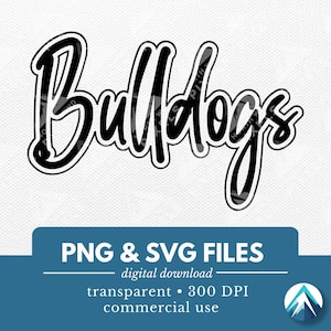 Bulldogs digitale download, PNG- en SVG-bestanden, transparante achtergrond, graffiti schrijven, jeugd sportteamshirts, mascotte, schoolgeest slijtage
