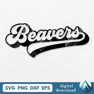 Download digitale di Sporty Beavers, PNG e SVG, trasparenti, stile retrò da baseball con effetto ombra, per la squadra sportiva della scuola, adesivi mascotte