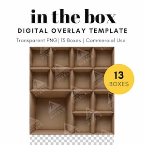 13 Plantillas digitales de cajas de cartón vacías, PNG, fondo de cuadrícula, fondo transparente, fotografía en la caja para niños, familia, Navidad