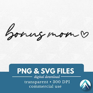 Téléchargement numérique de maman en prime, fichiers PNG et SVG, fond transparent, petit coeur, bohème mignon, écriture cursive, pour les chemises de belle-mère