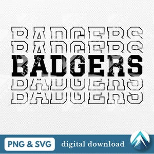 Badgers Digital Download, PNG and SVG Files, Clipart with Transparent Background and Layers, Staced College Varsity Font with Fade Out