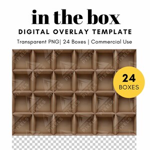 Plantilla digital de 24 cajas de cartón vacías, PNG, cuadrícula de 6 x 4, fondo transparente, fotografía en la caja para fotos escolares, grupos de estudiantes