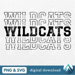 Wildcats digital nedladdning, PNG- och SVG-fil, clipart med transparent bakgrund, staplat college-teckensnitt med fade out, konstverk