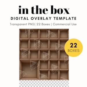 22 Plantillas digitales de cajas de cartón vacías, PNG, cuadrícula, fondo transparente, fotografía en la caja para aulas escolares, estudiantes, profesores
