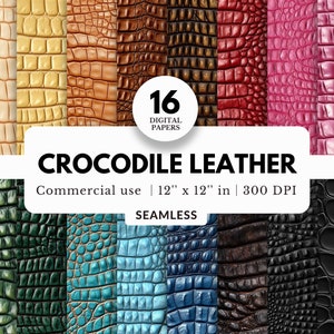 16 bunte Krokodilleder Digital Papiere, nahtlose Texturen, 12x12, JPG Download, realistische Alligator Haut,