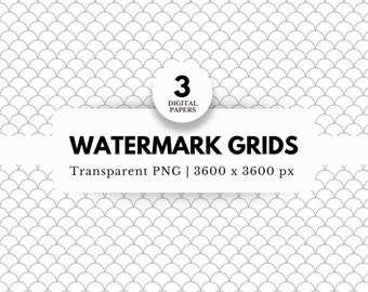 3 Mermaid Scale Watermark Grids with Transparent Backgrounds, PNG Files, Digital Download, Grid Overlay for Photography, Prints, Templates