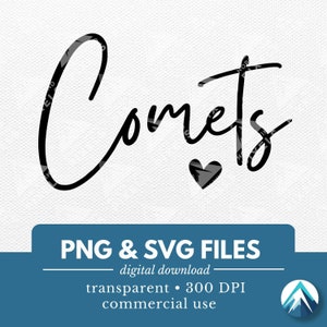 Descarga digital de cometas, archivo PNG y SVG, corazón pequeño, fondo transparente, letra cursiva, mascota escolar, para camisetas de equipos deportivos, sudaderas