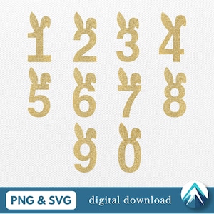 Puede incluir: Diez números de conejito de purpurina dorada, del 1 al 10, con orejas de conejito en la parte superior. Los números son perfectos para una fiesta de cumpleaños u otra celebración.