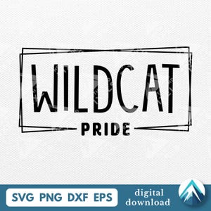 ワイルドキャットプライド（ボックスフレーム入り）デジタルダウンロード、SVG PNG DXF EPS、透明、学校スポーツチーム向け、カッティングマシン、ビッグキャットマスコット、シャツ