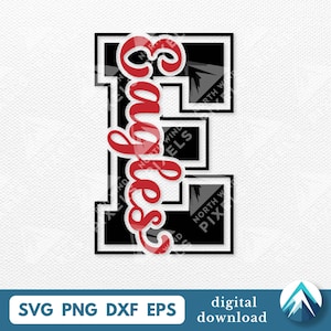 Eagles Varsity Monogram Digital Download, Svg Png Dxf Eps, Transparent, Vertical Cursive Script, For School Sports Team, Shirts, Decals