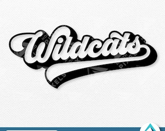 Sporty Wildcats Digital Download, PNG and SVG File, Transparent Clipart, Retro Baseball Style with Shadow Effect, Underline, Digital Artwork