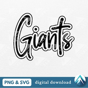 ジャイアンツデジタルダウンロード、PNGおよびSVGファイル、透明な背景、グラフィティフォント、アウトライン付きバブル効果、スクールスピリットウェア
